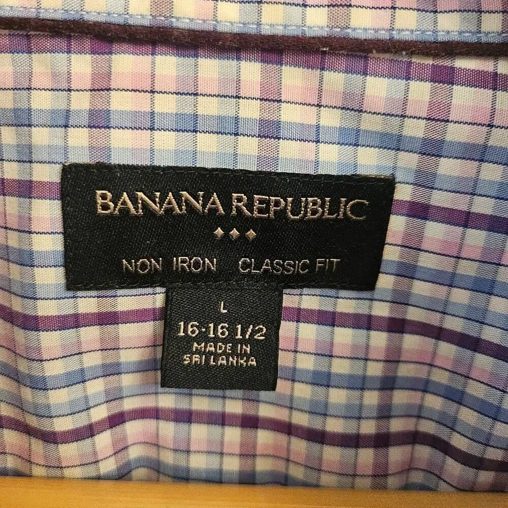 NWOT Banana Republic Men's Long-sleeve Classic Fit Button-down: Pastel plaid: Lg